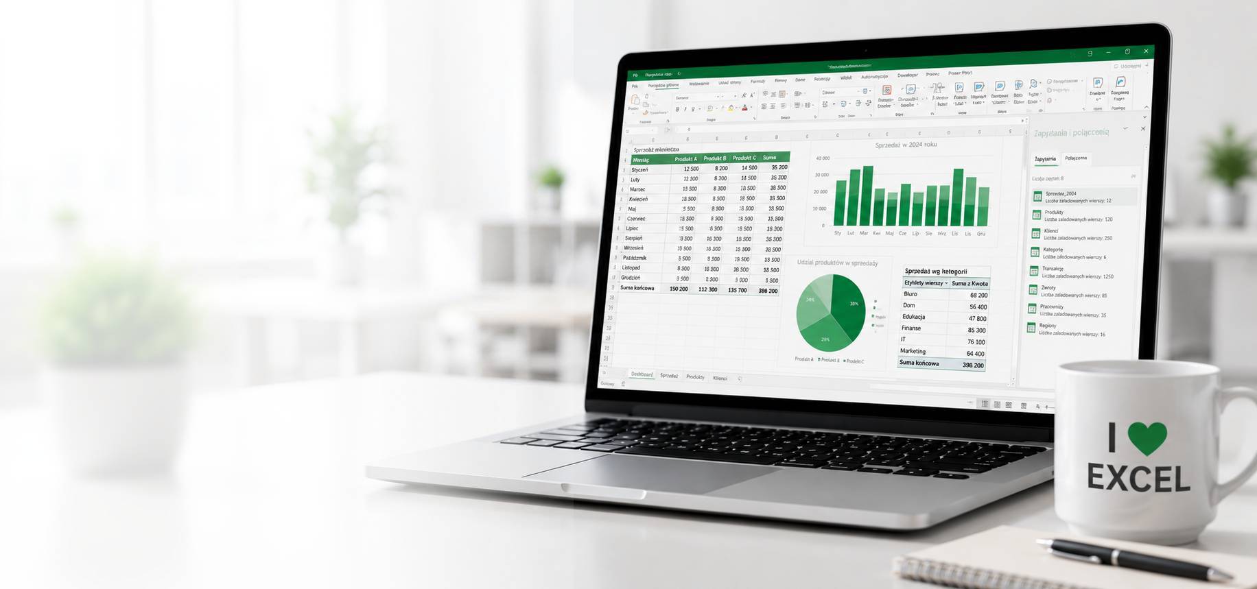 Laptop z arkuszem Excel i raportami